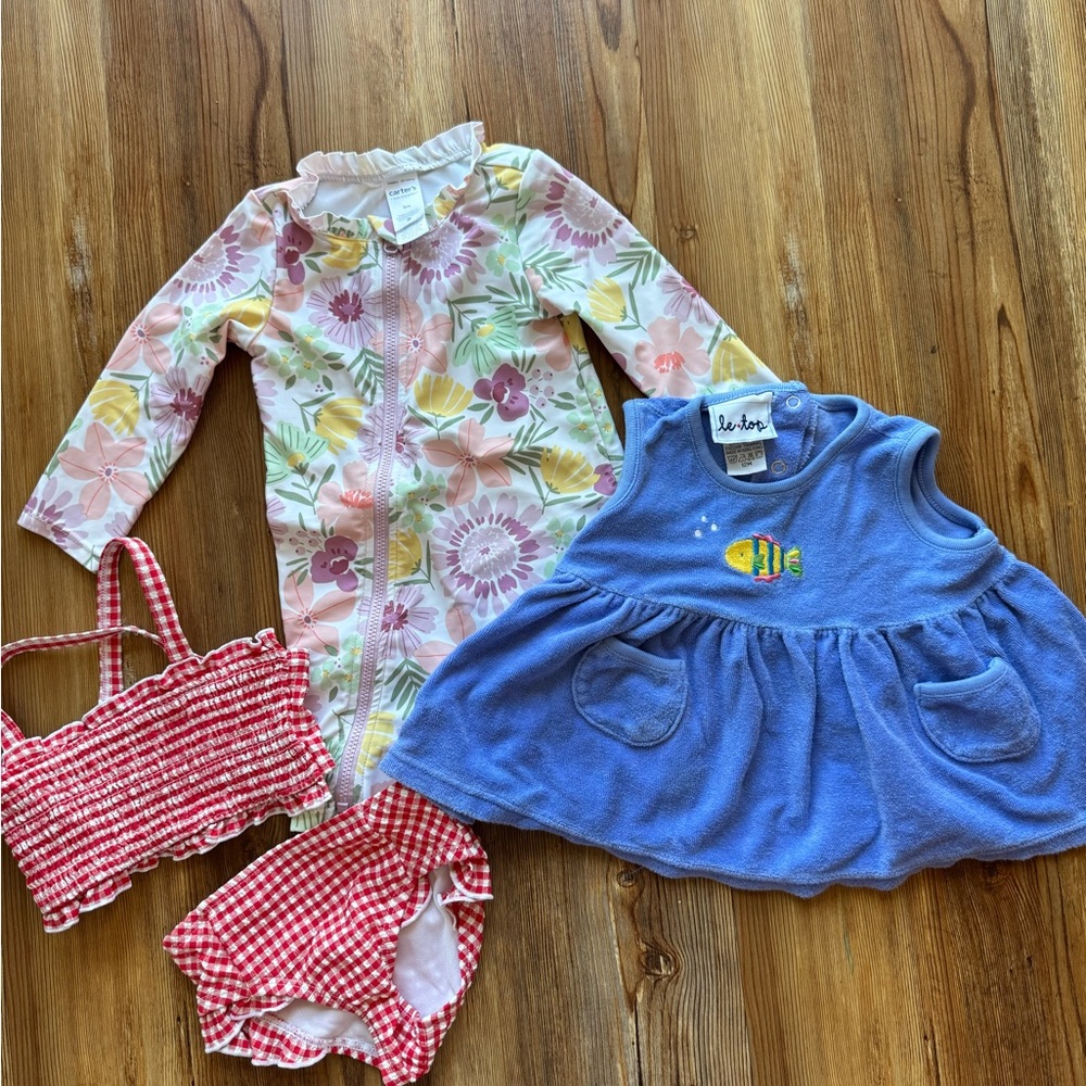 Carter's Floral and Red Checkered Kids Swim One Piece